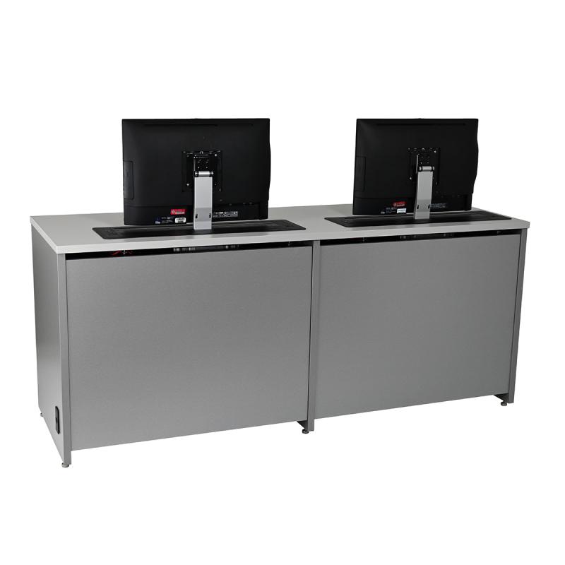 Computer Training Desk Dual Trolley Monitor Lift
