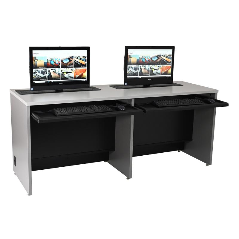 Computer Training Desk Dual Trolley Monitor Lift